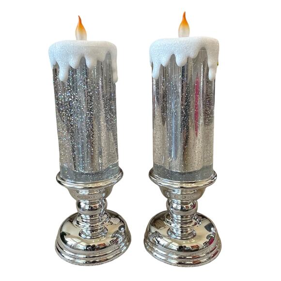 13in Illuminated Glitter Pedestal Candle by VALERIE in SILVER  Holiday Decor New - Picture 9 of 10